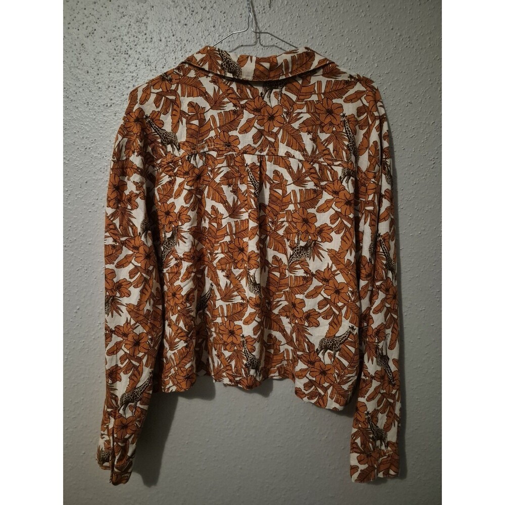 VTG Du Jour Rayon/Linen Safari Shirt XL Giraffe Leaves Floral Lagen Jacket - Picture 4 of 10